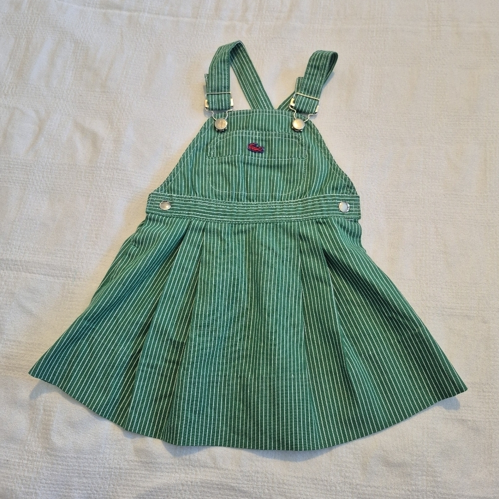 IZOD Lacoste for girls 5 hickory stripe green white skirt overall straps VTG EUC